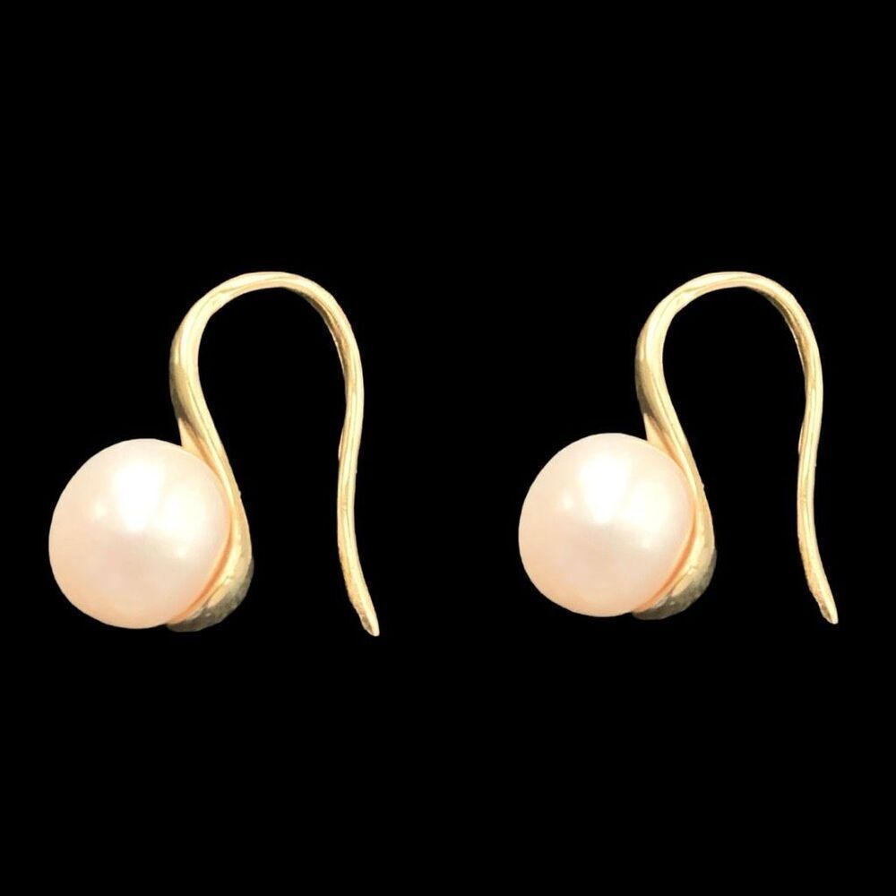 Men’s Freshwater Pearl Fishhook Drop Earrings - Gold Tone over Sterling Silver